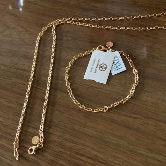 Matching Italian Vermeil Gold Necklace and Bracelet